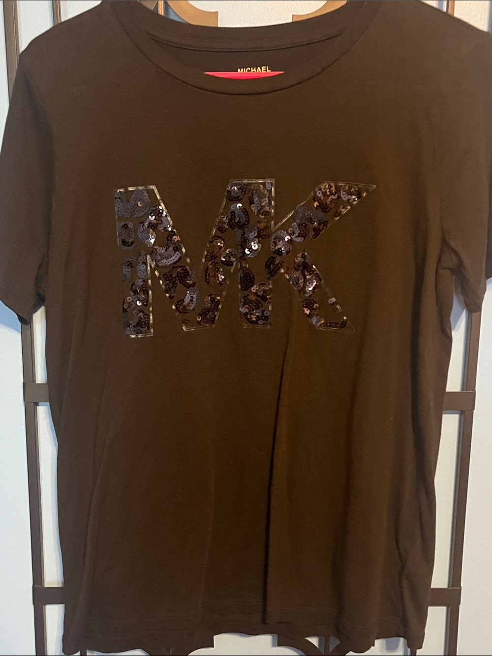 Michael Kors Sequined MK Logo Tee Sequined Logo Tee in Black, Size Medium
